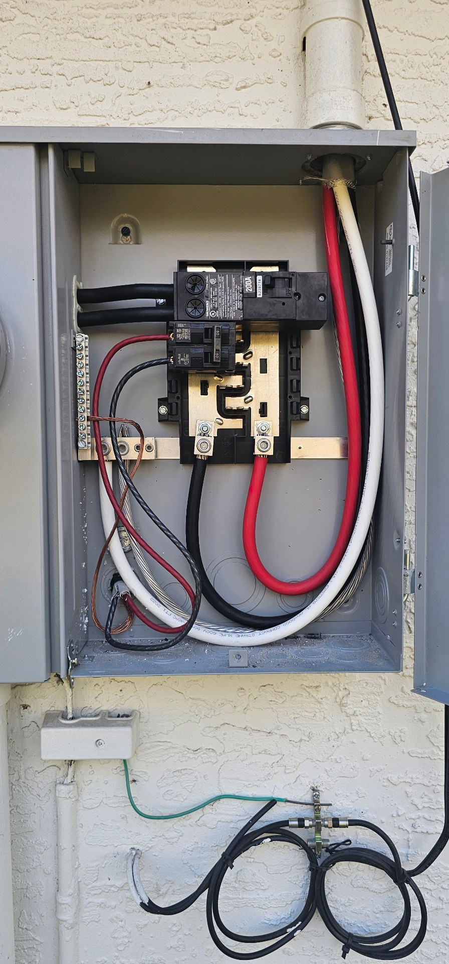Service upgrade with neatly dressed conductors and exterior panel