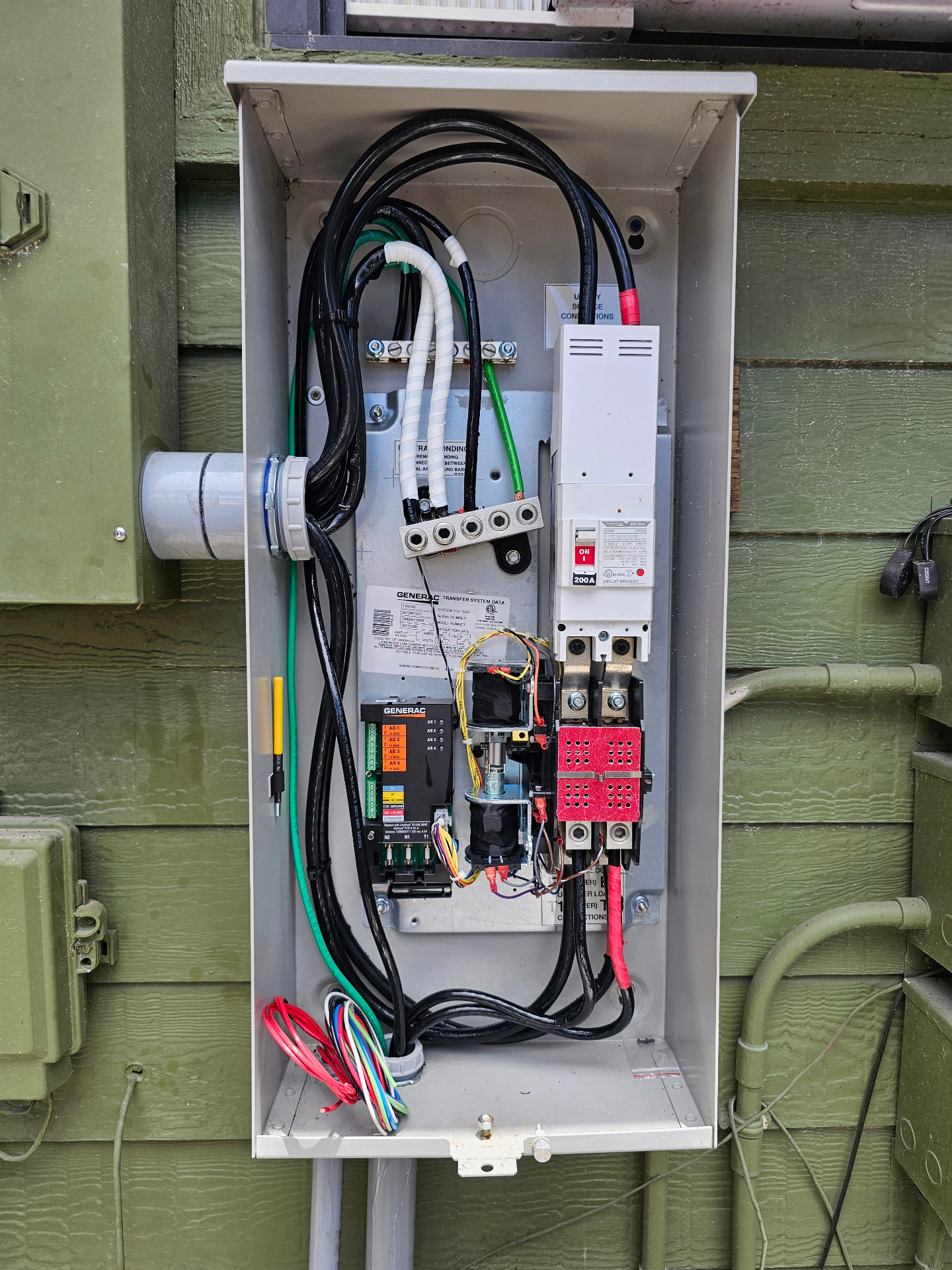 Generac automatic transfer switch wired with 200A breaker